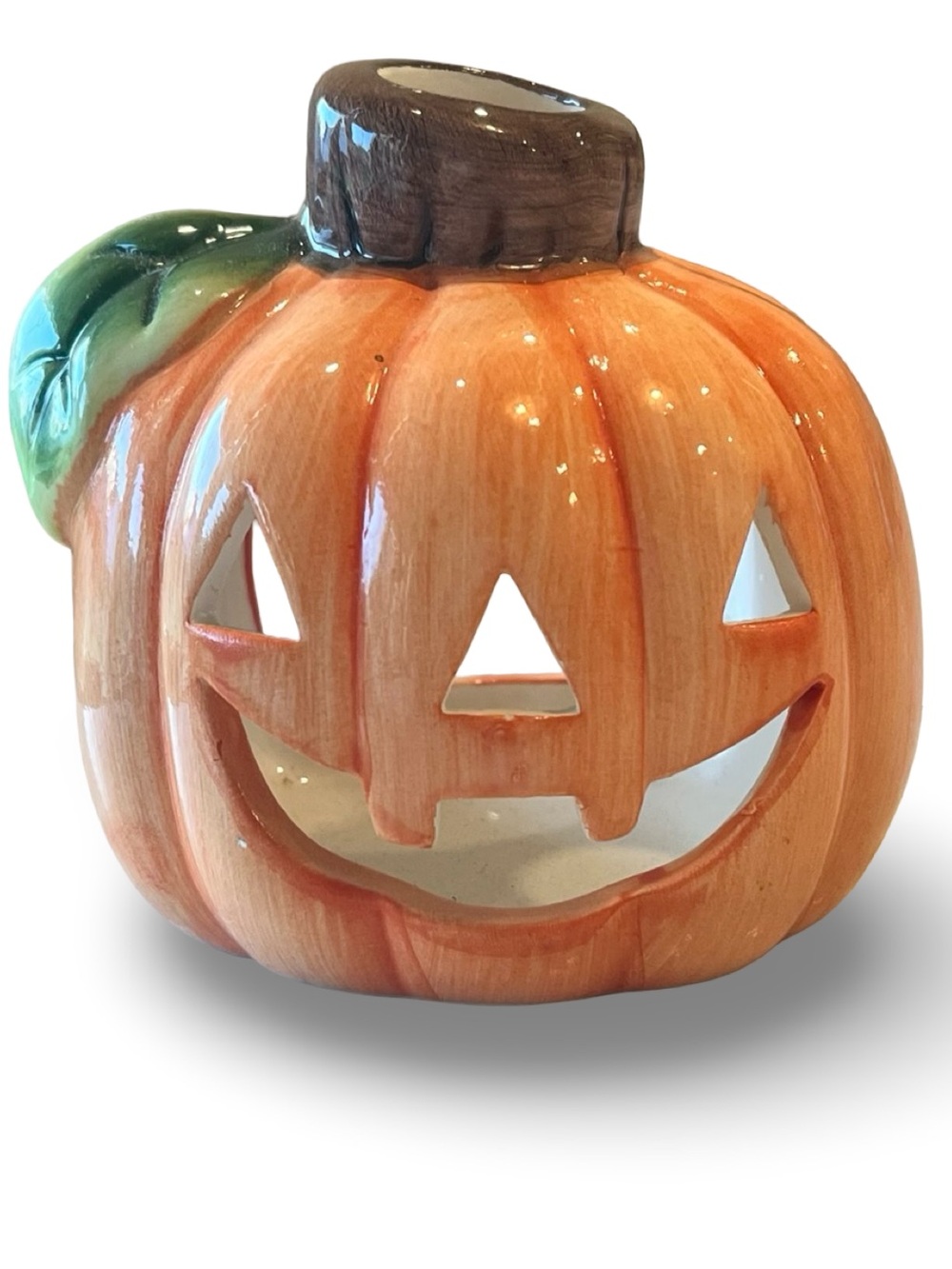 Ceramic Halloween Jack O Lantern Tea Light Candle Holder